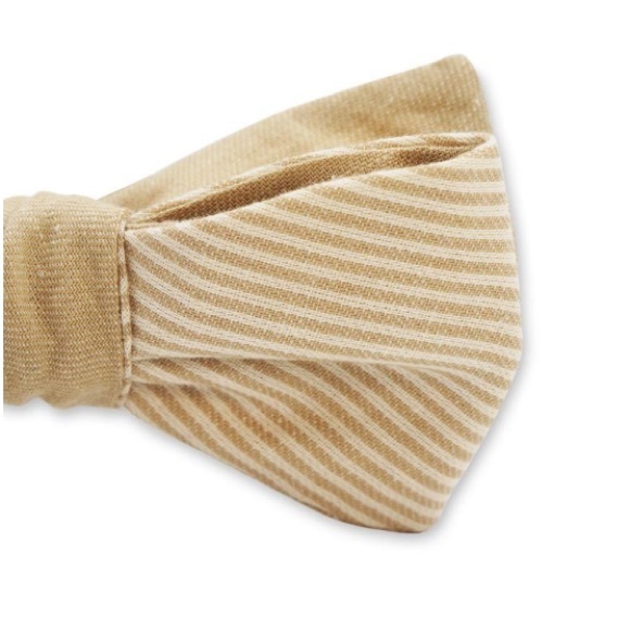 ZB Savoy Tan Cream Chambray Pinstripe Bow Tie - Picture 4 of 8